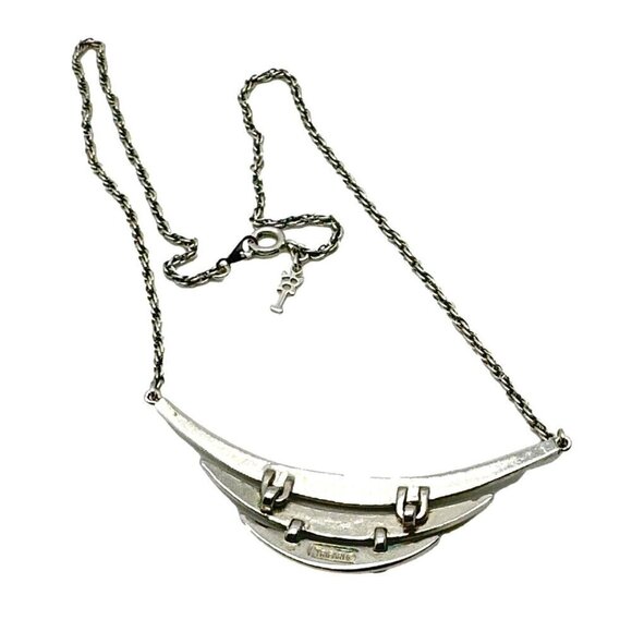 Trifari Necklace Silver Tone Triple Bar Bib Style Signed - Picture 4 of 4